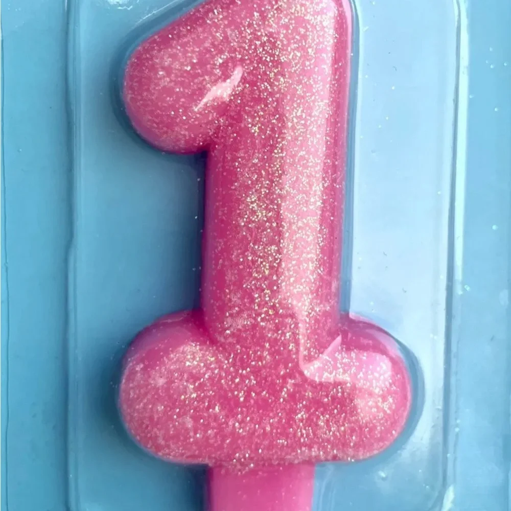 NEW Party #1 Birthday Cake Glittery Pink Candles - Girls or Boys Unisex 1st Bday